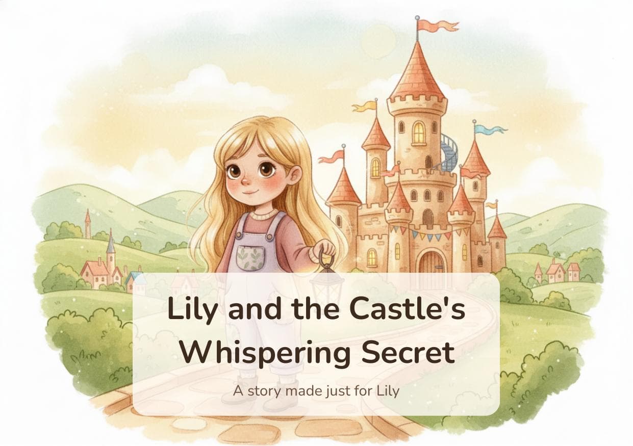 Lily and the Castle's Whispering Secret — a girl exploring a fairytale castle